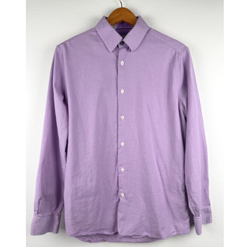 Duchamp London Button Down Mens 16/L Purple Slim Fit Excellent Office Casual